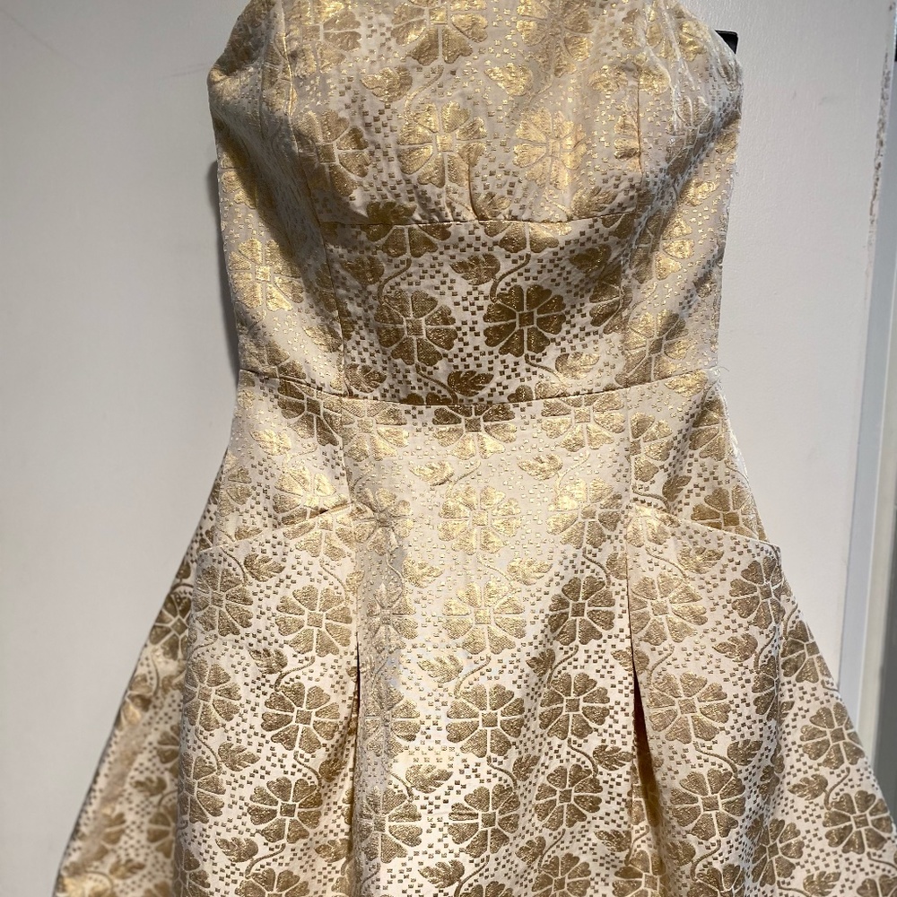 Lilly Pulitzer gold brocade strapless dress